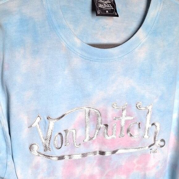 Von dutch Y2K vintage tie dye long sleeve tee metallic puffy 3d spellout logo - Picture 3 of 5